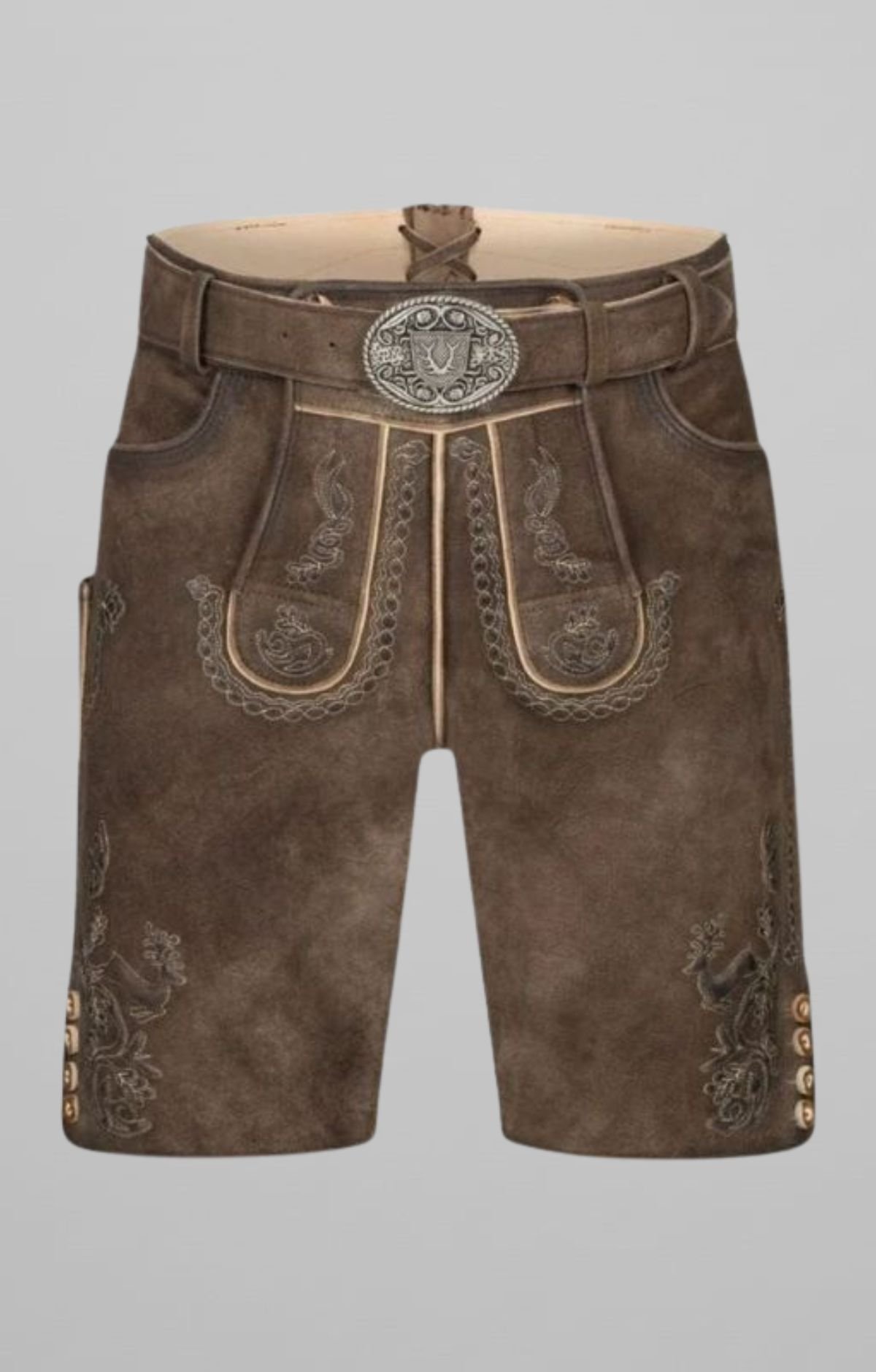 Authentic Brown Goat Suede Lederhosen with Belt for Oktoberfest Authentic Brown Goat Suede Lederhosen with Belt for Oktoberfest